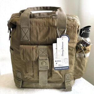 Tommy Bahamas Convertible Green Backpack Laptop Bag w/Water Bottle NWT